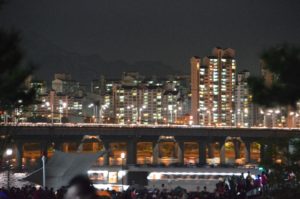 Buildings along the Han at the Foreworks Spectacular at Yeoido Park