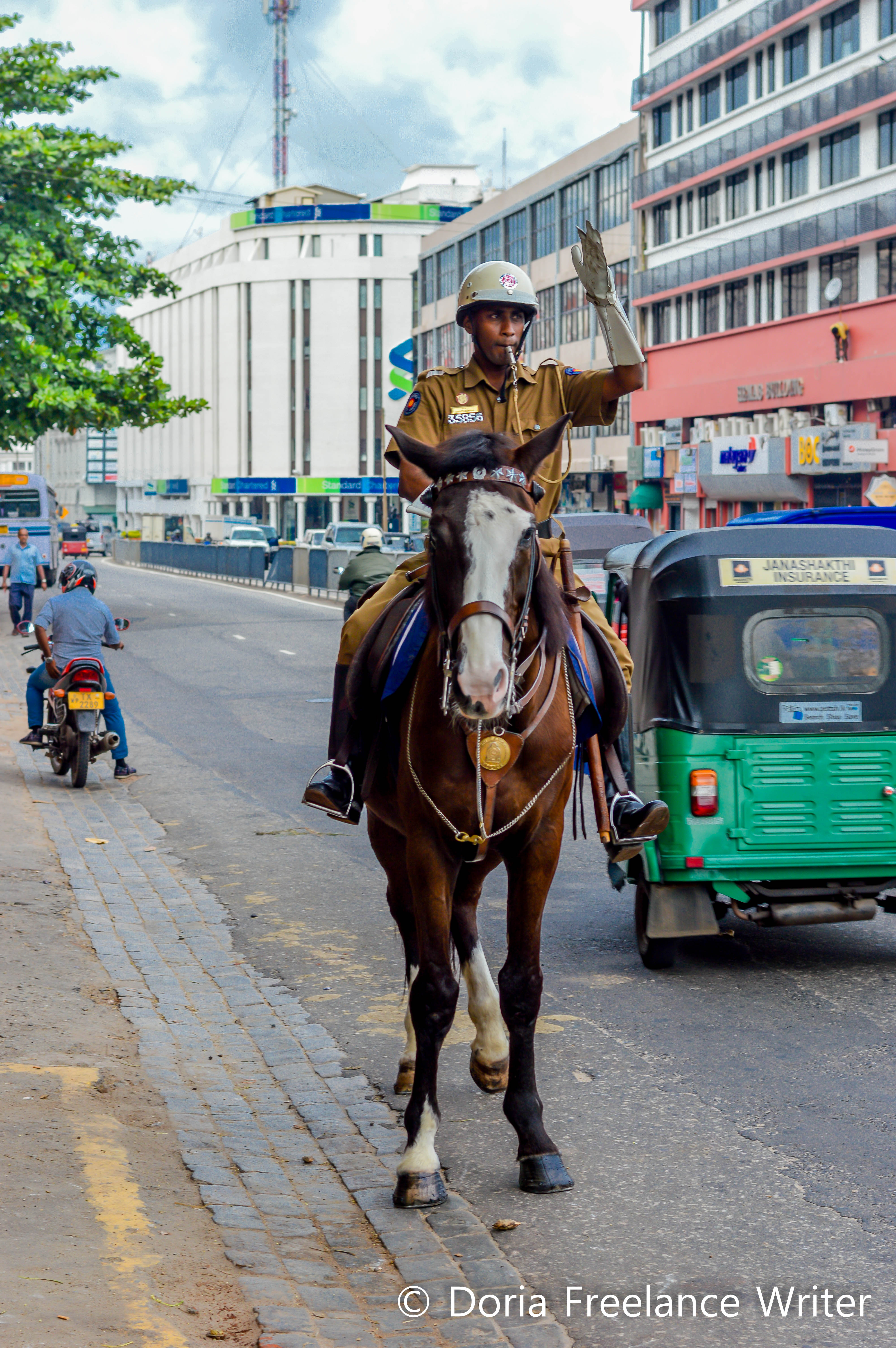 A Policeman Directing Traffic on a Horse